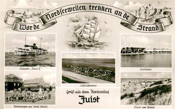 Juist Nordseebad Dampfer Trisia X Kuranlagen mit Hotel Bracht Fliegeraufnahme In