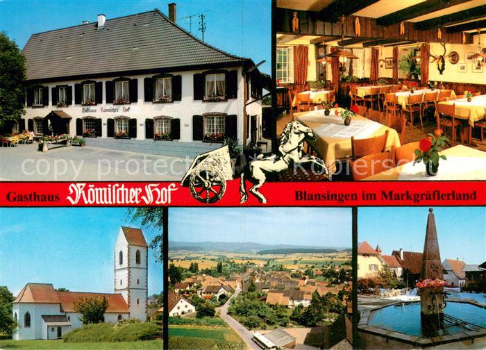 Blansingen Gasthaus Roemischer Hof Gastraum Kirche Panorama Brunnen