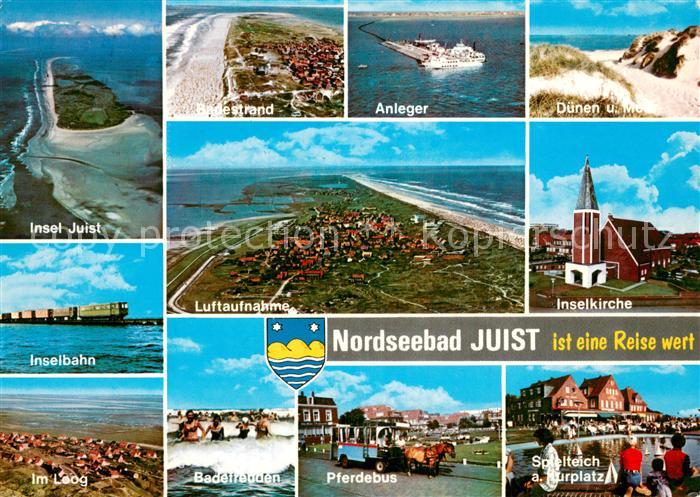 Juist Nordseebad Fliegeraufnahmen Strand Anleger Duenen Inselbahn Inselkirche Im