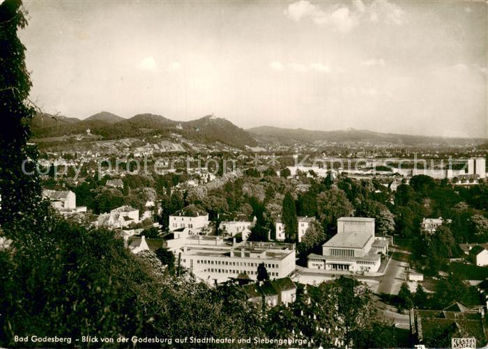 Bad Godesberg Blick von der Godesburg auf Stadttheater und Siebengebirge