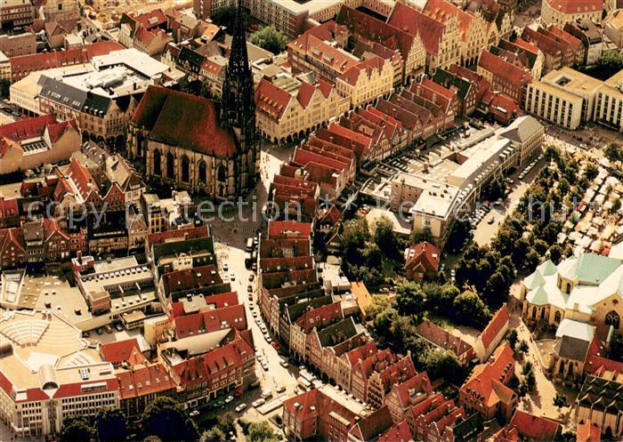 Muenster Westfalen Stadtzentrum mit St Lambertikirche und Prinzipalmarkt Flieger