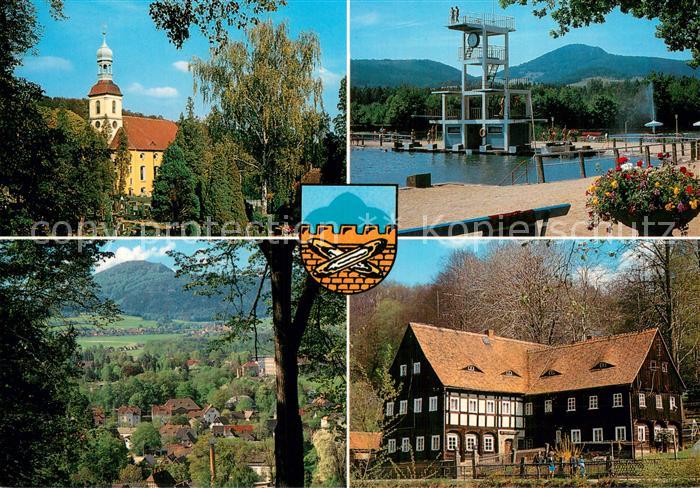 Grossschoenau Sachsen Ev Barockkirche Waldstrandbad Blick vom Hutberg Armenhaus