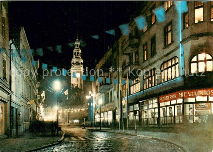 Zielona Gora Gruenberg Fragment ulicy Stefana Zeromskiego w glebi ratusz