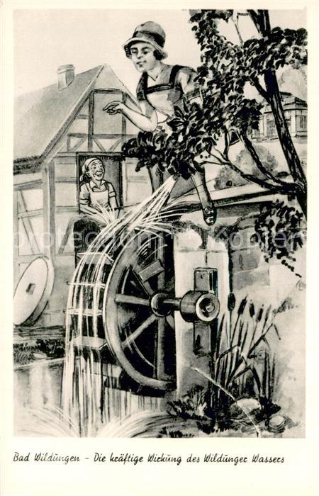 Bad Wildungen Die Wirkung des Wildunger Wassers Wasserrad Kuenstlerkarte
