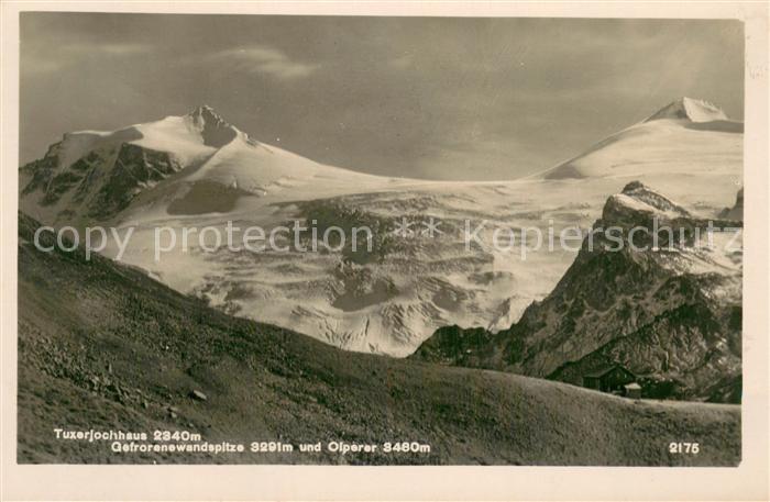 Tuxerjochhaus 2340m Tirol AT Gefrorenewandspitze und Olperer Gletscher