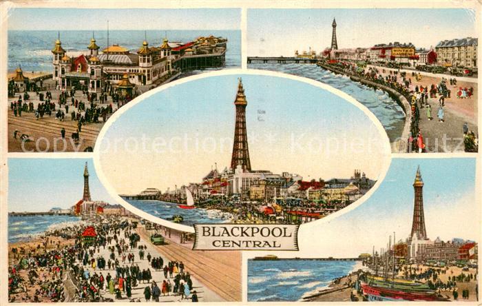 Blackpool UK Panorama Kuestenstadt Blackpool Tower Strand Promenade Seebruecke