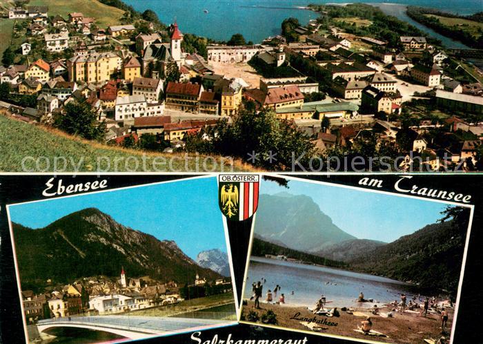 Ebensee Oberoesterreich Ortsansicht mit Kirche Strand Langbathsee