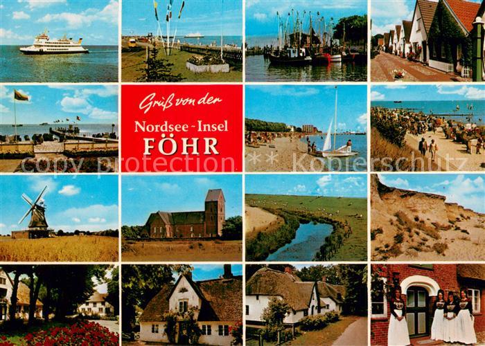Insel Foehr Teilansichten Strandpartien Windmuehle Kirche Bootshafen