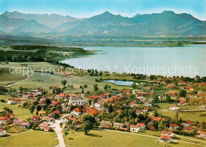 Chieming Chiemsee Fliegeraufnahme mit Wildem Kaiser und Kampenwand