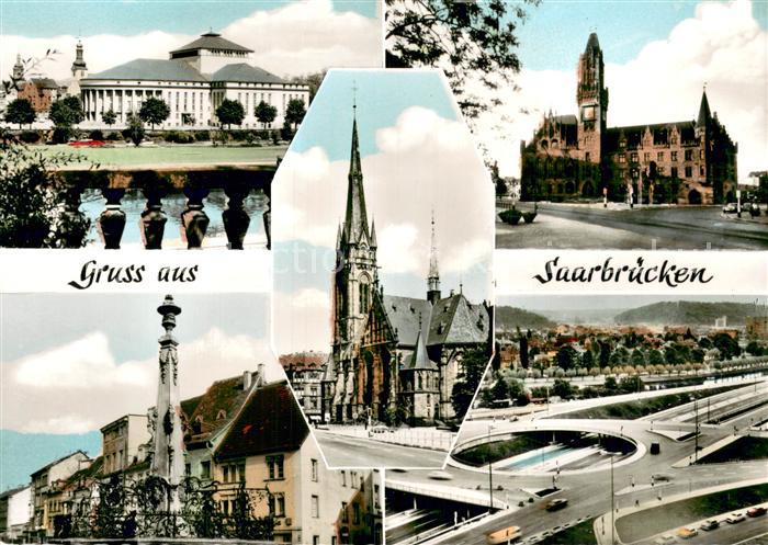 SAARBRueCKEN Saarland Staatstheater Rathaus Kirche Brunnen Autobahnkreuz