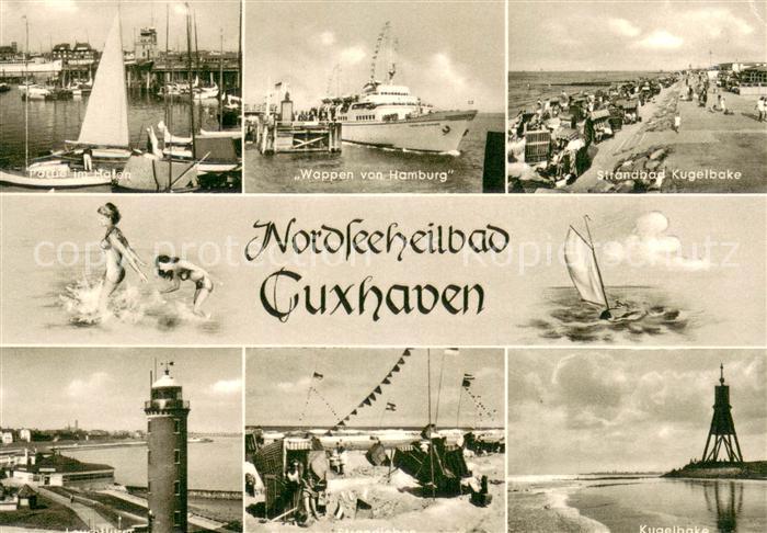 Cuxhaven Nordseebad Hafen Faehre Wappen von Hamburg Strandbad Kugelbake Leuchttu