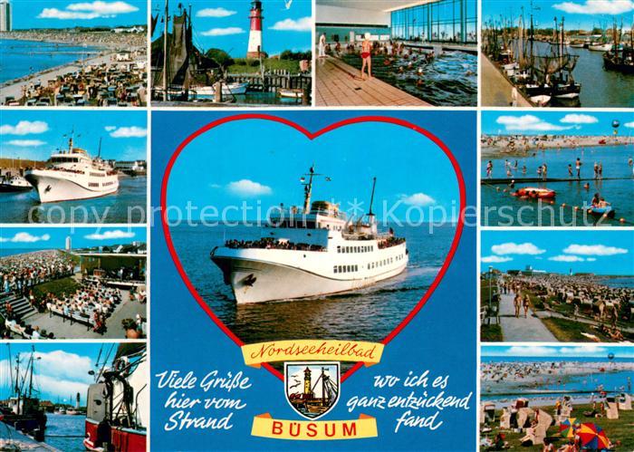 Buesum Nordseebad Kuestenpanorama Strand Faehrschiff Leuchtturm Hafen