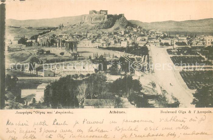 Athenes Athen Boulevard Olga et l'Acropole