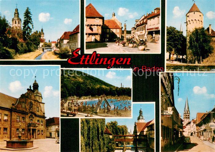 Ettlingen Orts und Teilansichten Rathaus Marktplatz Kirchen Schwimmbad