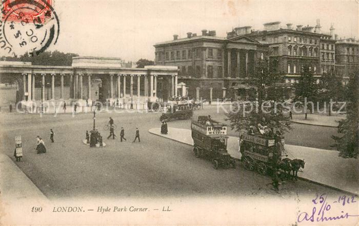 London  UK Hyde Park Corner Pferdebus Automobil