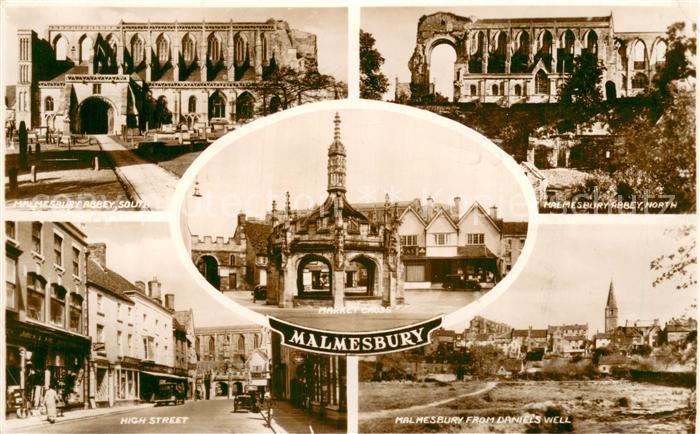Malmesbury UK Abbey High Street Market Cross view from Daniels Well