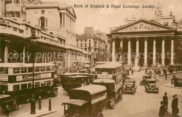 London  UK Bank of England and Royal Exchange Automobil Doppeldeckerbus