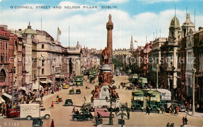 DUBLIN  Ireland O Connell Street and Nelson Pillar Monument Valentines Post Card