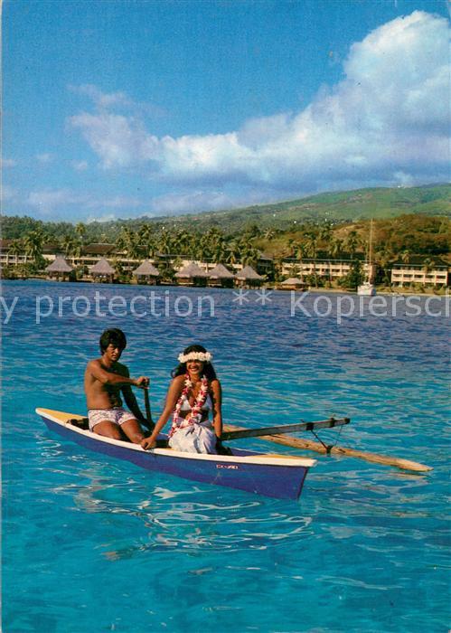 Tahiti Polynesien Typical Polynesian canoe in front of Hotel Beachcomber
