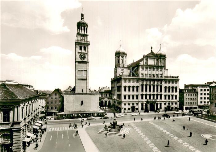 Augsburg Ludwigsplatz Perlachturm Rathaus und Augustusbrunnen