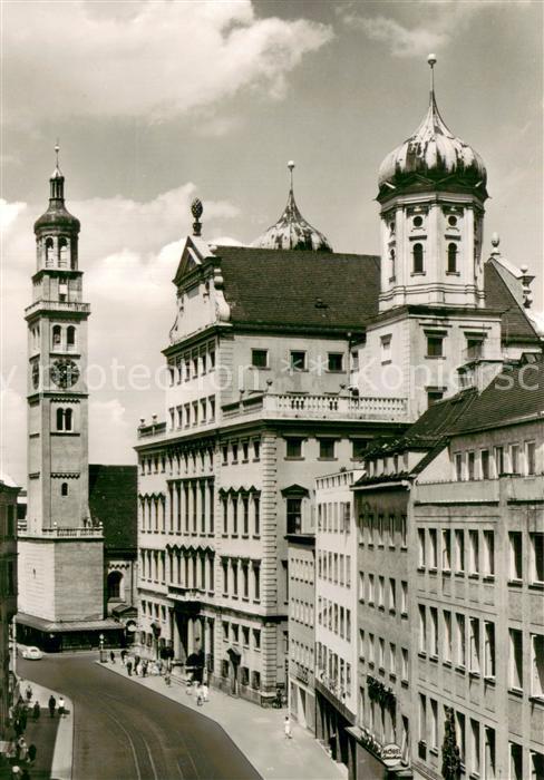 Augsburg Maximilianstrasse Perlachturm und Rathaus