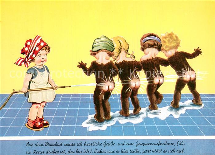 Bad Meinberg Moor Badeszene mit Kindern Karikatur