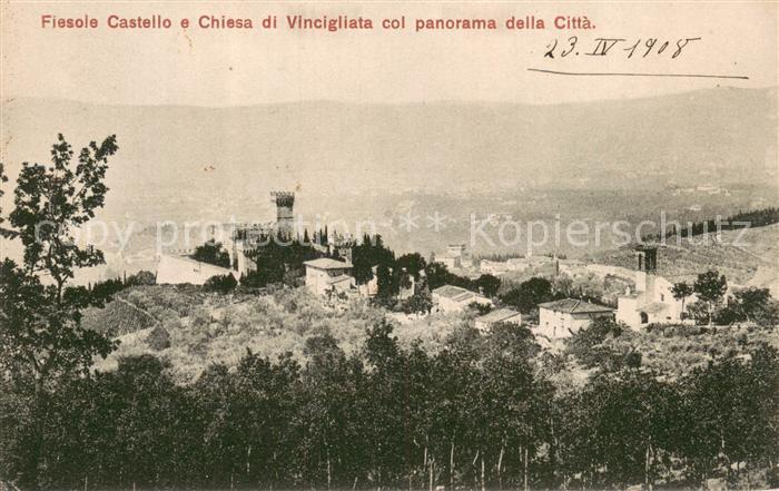 Fiesole IT Castello e Chiesa di Vincigliata col panorama della Citta