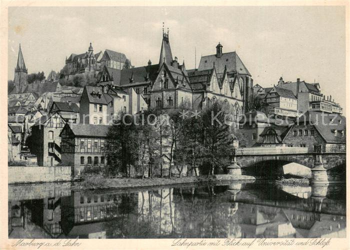 Marburg Lahn Lahnpartie mit Blick auf Universitaet und Schloss