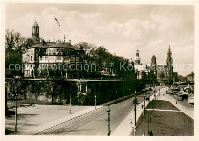 Dresden Elbe Bruehlsche Terrasse mit Belvedere