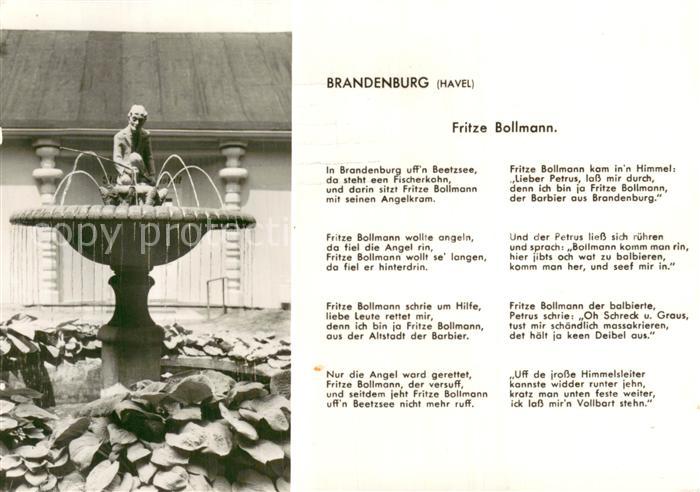Brandenburg  Havel Brunnen m. Fritze Bollmann u. Gedicht-Spruch