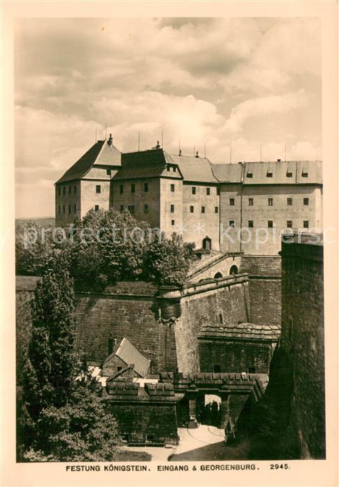 Festung Koenigstein Aussenansicht m. Eingang u. Georgenburg