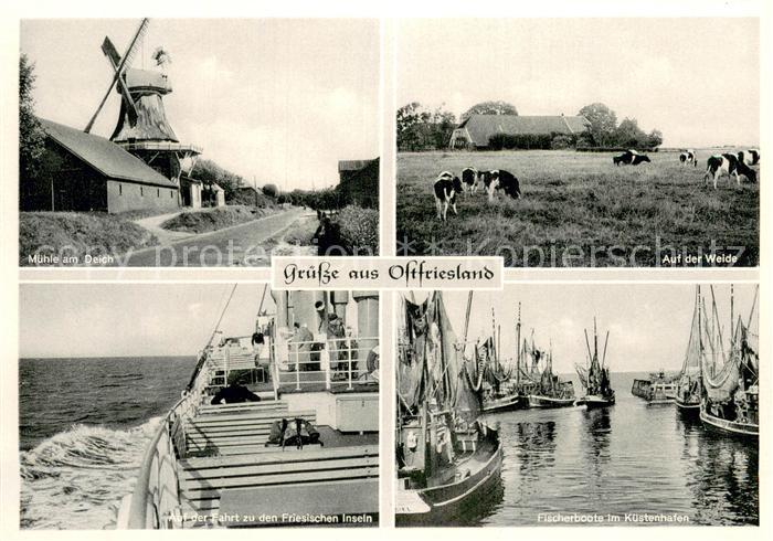 Ostfriesland Mühle Fischerboote Küstenhafen