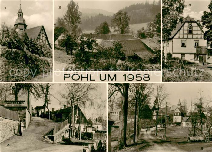 Poehl Vogtland Kirche - Gasthaus Zum Triebtal - Teilansicht - Fachwerkhaeuser