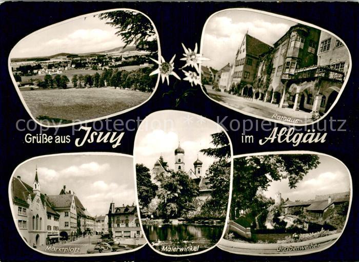 Isny Allgaeu Gesamtansicht - Rathaus - Grabenweiher - Marktplatz