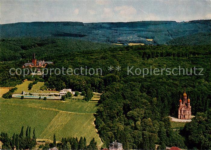 Wiesbaden Blick auf Neroberg Opelbad Griech Kapelle und Berggasthaus Jagdschloss