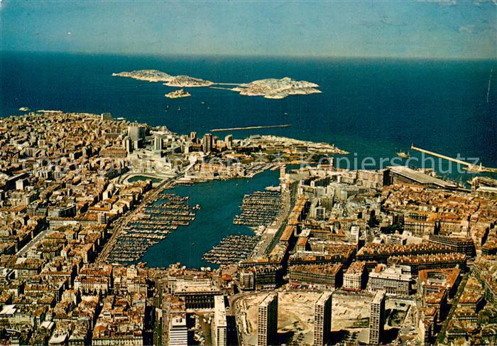 Marseille 13 Vue aerienne du Vieux Port Le chateau d’If et les lies du Frioul