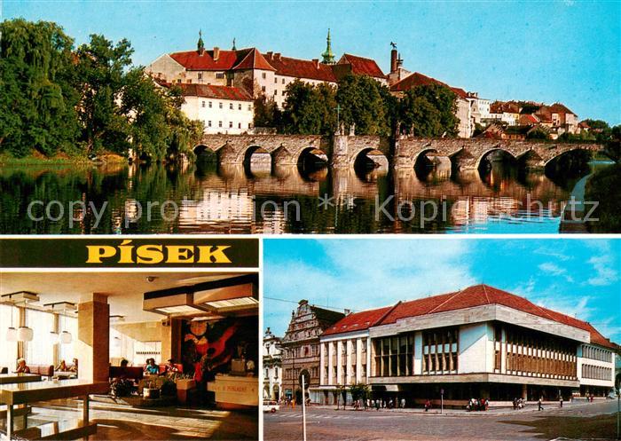 Pisek CZ Blick ueber die Wottawa Zentrum Hotel Foyer