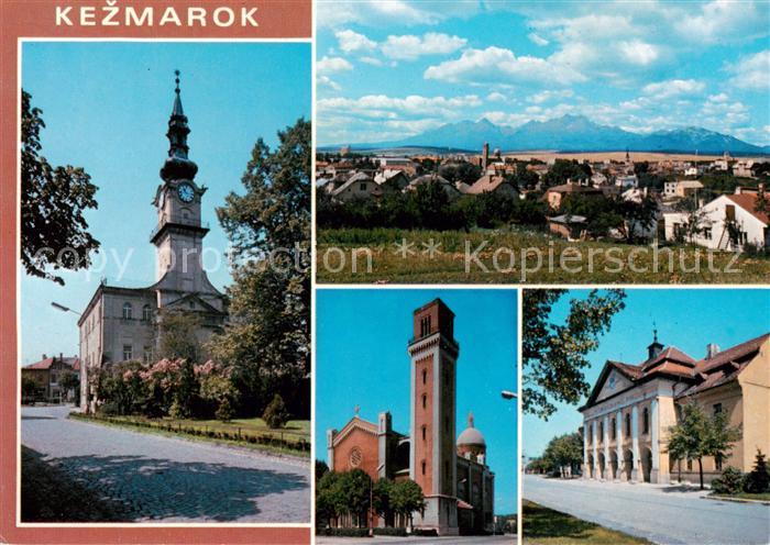 Kezmarok Kaesmark SK Rathaus Kirche Stadtpanorama gegen Hohe Tatra