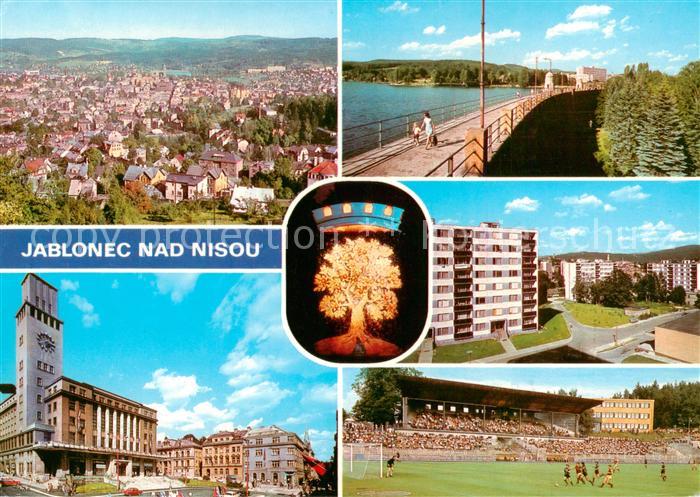 Jablonec nad Nisou Gablonz Neisse CZ Cekovy pohled Radnice Prehrada Zizkuv vrch
