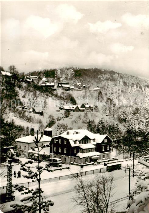 Kipsdorf Blick ueber HO Hotel Tellkoppe nach Oberkipsdorf im Winter