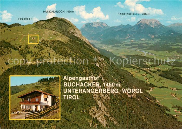 Unterangerberg Tirol AT Alpengasthof Buchacker Blick zum Kaisergebirge