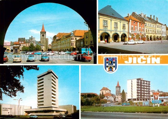 Jicin CZ Gottwaldplatz Schloss Tor Historische Haeuser Hotel Gebaeude