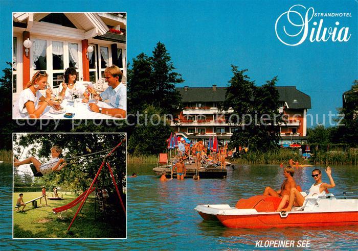 Seelach Klopeinersee Strandhotel Silvia Cafe Terrasse Badesteg Tretboot Kindersp