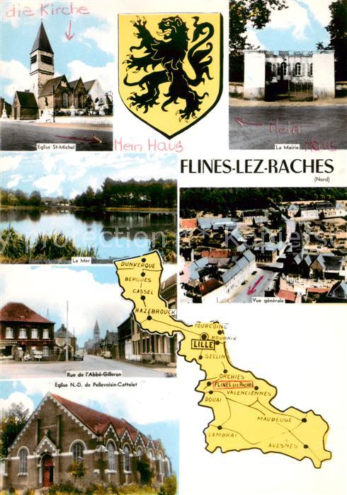 Flines-lez-Raches 59 Nord Eglise Mairie Mer Rue de l Abbé Gilleron vue Generale