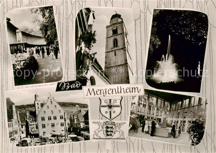 Bad Mergentheim Teilansichten Kurort Rathaus Kurhaus Kirchturm Springbrunnen Wap