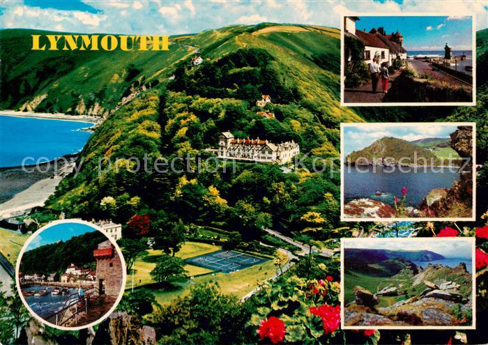 Lynmouth UK Kuestenpanorama Hafen Schloss Tennisanlage
