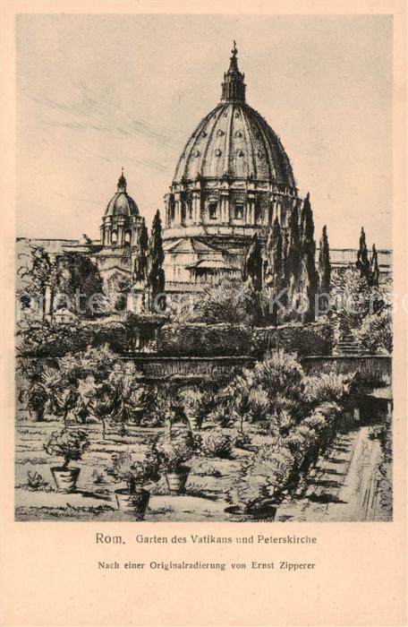 Roma  Rom IT Gartn des Vatikans und Peterskirche Radierung