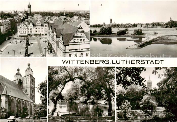 Wittenberg  Lutherstadt Marktplatz und Schlosskirche Panorama Stadtkirche Schwan