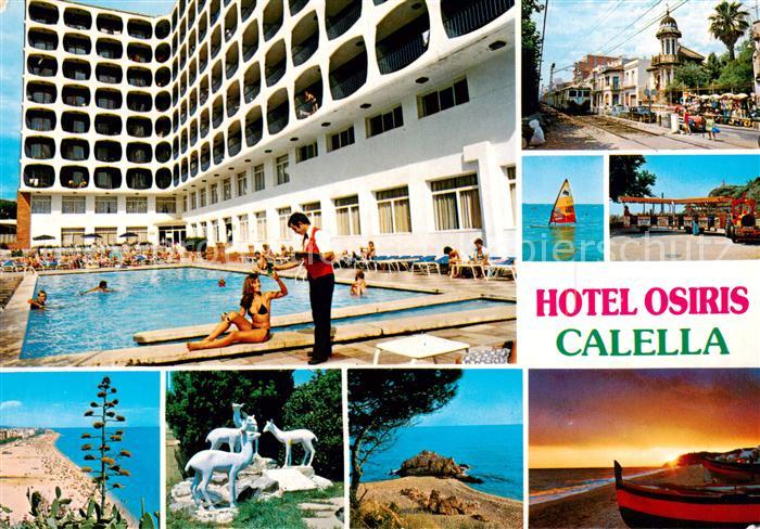 Calella de Mar ES Hotel Osiris Pool Strand Skulptur Panorama
