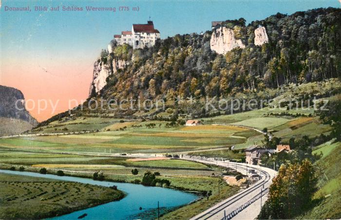 Schloss Werenwag Beuron Donautal m. Schloss-Ansicht u. Zug-Linie